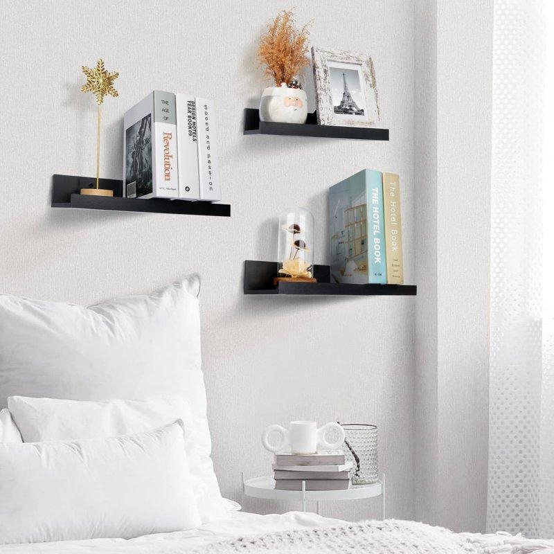 Upsimples Home Floating Shelves, Set of 5, Multiple Sizes, Wall Mounted, Black Decor Wood Hanging