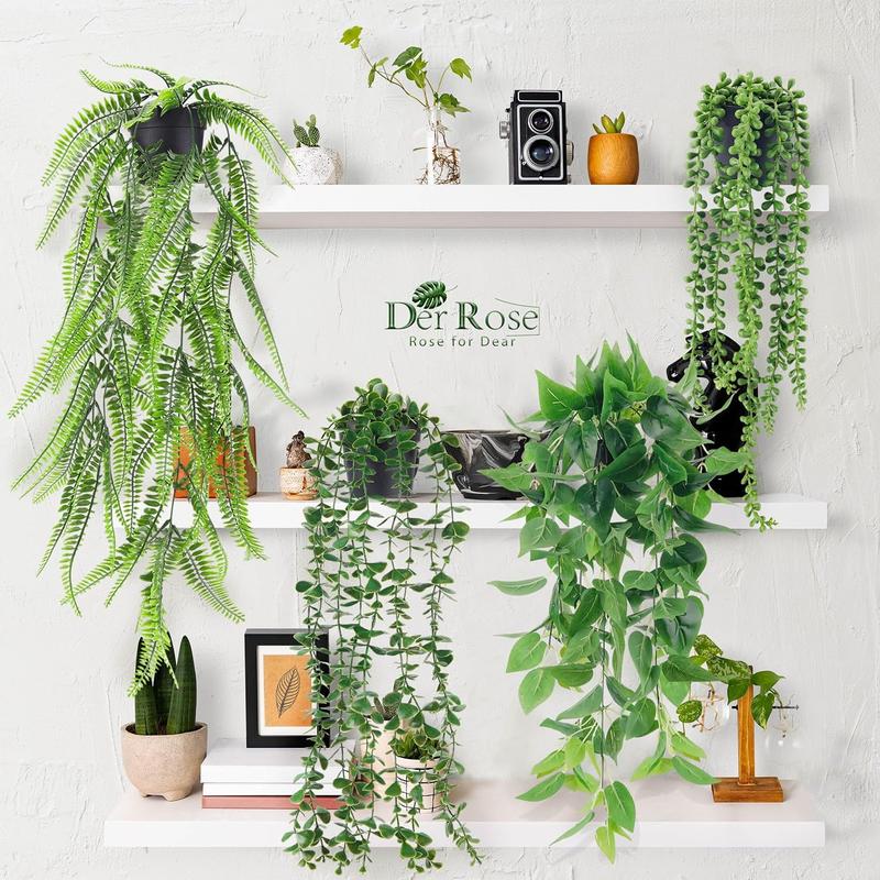 4 Pack Artificial Hanging Plants with Pots - Ivy, Vine, Eucalyptus and Boston Fern Decor