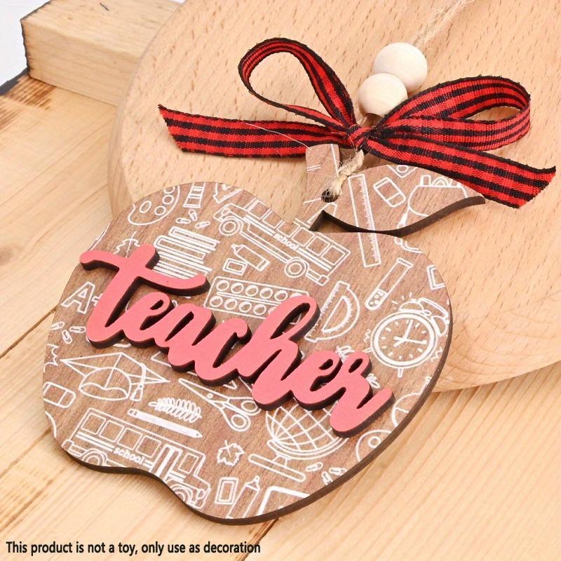 Fruit Shaped Wooden Hanging Ornament, 1 Count Teacher Themed Cartoon & Letter Pattern Double-layer Pendant, Thanksgiving Christmas Holiday Party Gift for Teacher