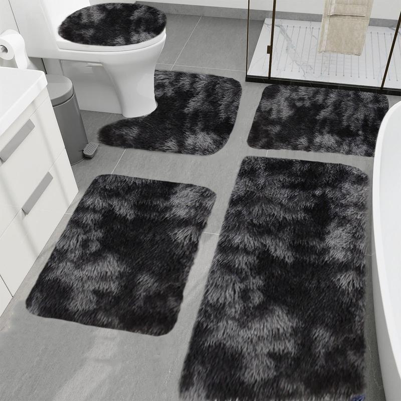 Bathroom Rugs Sets 5 Piece, Soft Absorbent Microfiber Bath Rugs and U-Shaped Contour Toilet Rug Area Rug Set, Non-Slip Bath Carpet, Home Decor Accessories, Bath Mat Set for Bathroom Rectangle Diatomite Gift Cover area rug