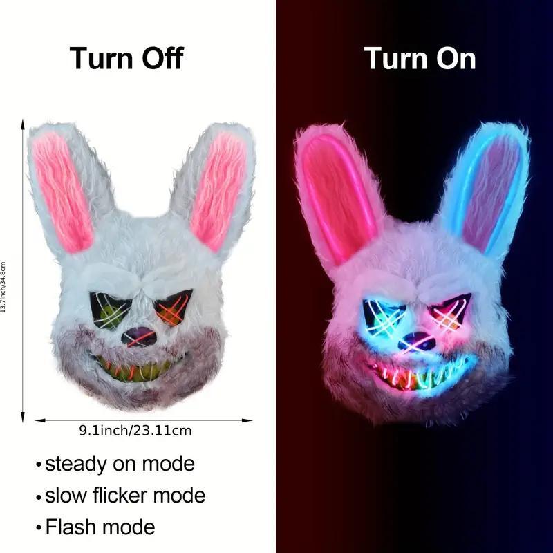 LED Light Up Rabbit Mask, 1 Count Creative Luminous Rabbit Mask, Party Costume Accessories for Men & Women, Party Supplies (Battery Required, without Battery)