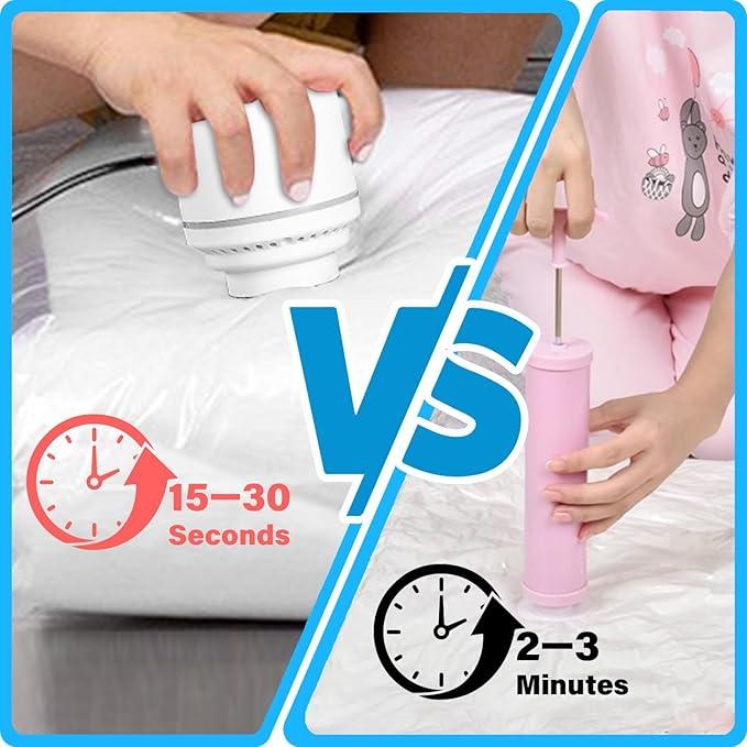 Vacuum Bag with Electric pump, Multi Size Vaccum Clothes Storage  Bag & 1 Pump, Compression for Comforters and Blankets, Sealer Clothes Storage, Bedding Room School, Travel Family Organizers Reusable Waterproof Space Saving