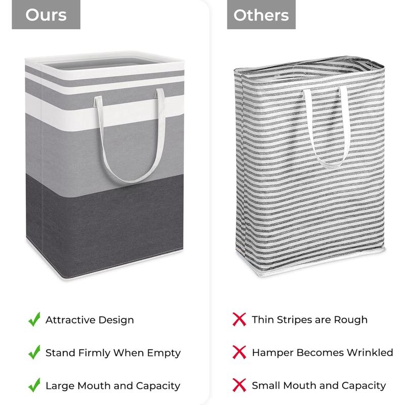 2-Pack Large Laundry Basket, Waterproof, Freestanding Laundry Hamper, Collapsible Tall Clothes Hamper with Extended Handles for Clothes Toys .