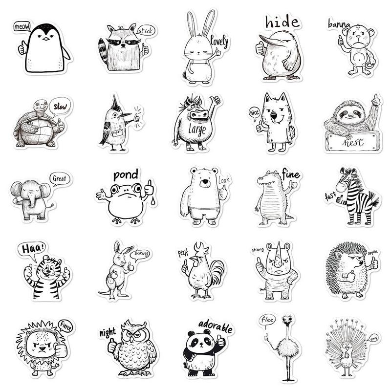 Cartoon Animal Pattern Sticker (50pcs), Cute Self Adhesive Decorative Stickers, DIY Decals for Water Bottle, Laptop, Phone Case, Scrapbooking