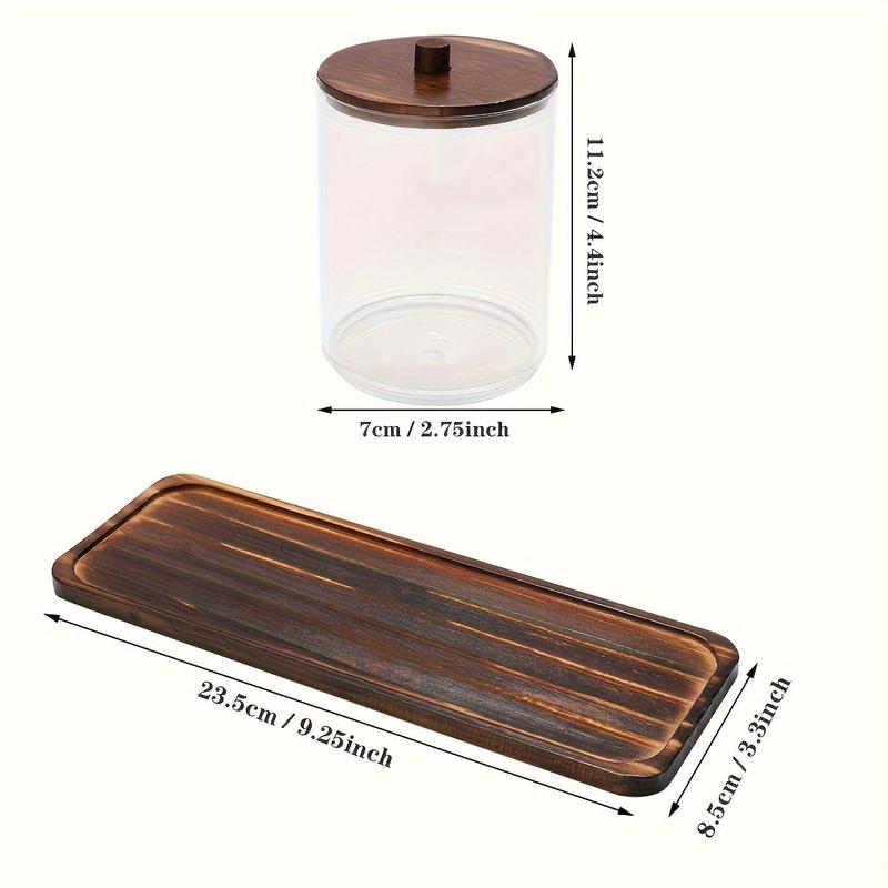 Clear Storage Box with Wooden Lid, 3 Counts set Swab Holder, Bathroom Organizer, Home Organizer for Bedroom, Living Room