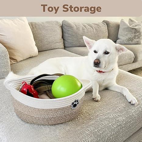 Dog Toy Basket Small Gift Basket, Storage Basket Organiser, Woven Basket for Dog Cat Storage, Storage Basket for Diapers, Towels, Handmade Basket of Natural Material, 12