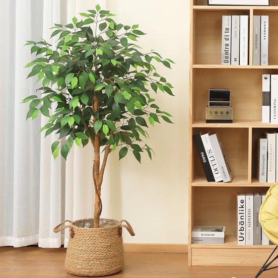 Artificial Ficus Tree with Wood Trunk in Black Plastic Pot for Living Room - Cloudy Chicky Decor Decorative Fruit Plant Silk Ornaments home decor