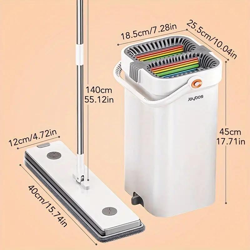 Hand-free Wash Flat Mop Set, 1 Set Including 1 Mop & 1 Bucket & 2 Pads, Wet & Dry Cleaning Tool for Tile Marble Wooden Floor