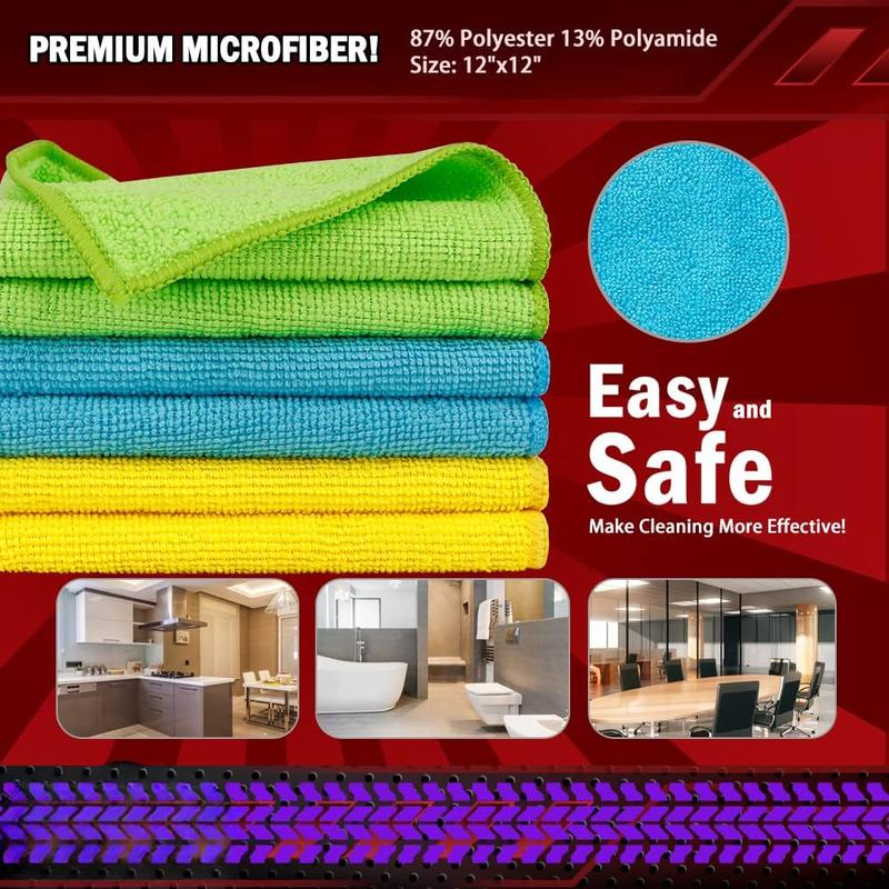 Microfiber Cleaning Cloths-50PK, Microfiber Towels for Cars, All-Purpose Car Cloth, Dusting Cloth Cleaning Rags, Absorbent Microfiber Cloth for SUVs, House, Kitchen, Window-12×12