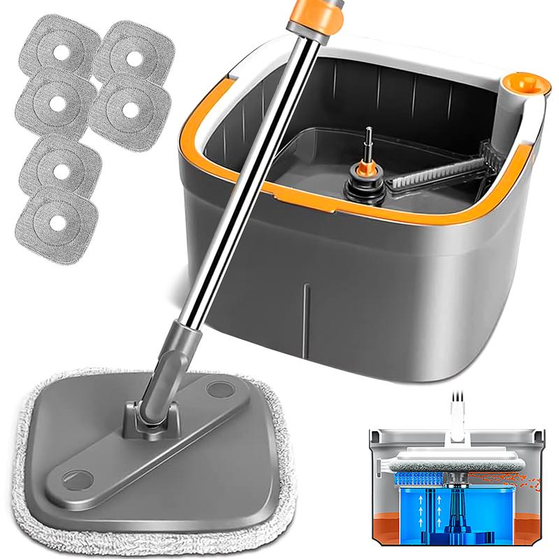 Square Spin Mop and Bucket Set, with Dirty&Clean Water Separation System,Self Wringing 360° Rotating Mop-Head With Turbo Flushing Bucket,Cleaning tools after the party, Christmas and New Year gifts