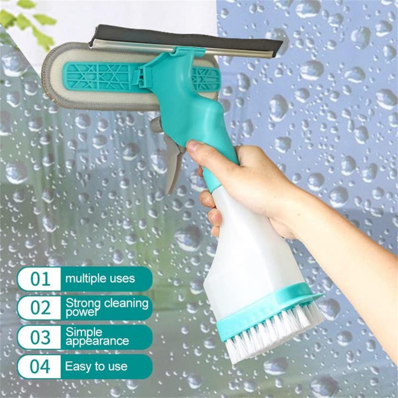 Multifunctional Window Cleaner Tool, 1 Count 4 in 1 Kit with Spray Bottle, Portable Microfiber Head Squeegee for Home Cleaning