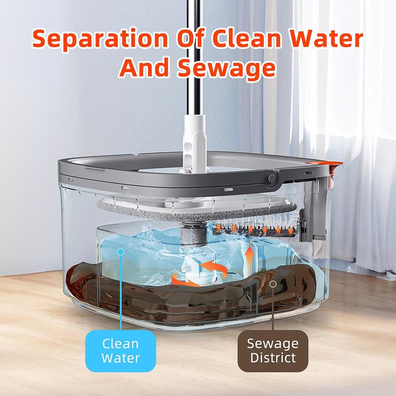 Square Spin Mop and Bucket Set, with Dirty&Clean Water Separation System,Self Wringing 360° Rotating Mop-Head With Turbo Flushing Bucket,Cleaning tools after the party, Christmas and New Year gifts