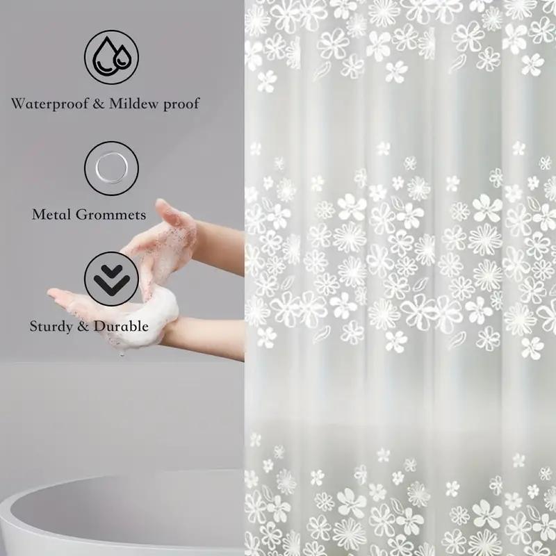 Flower Pattern Shower Curtain, 1 Set Plastic Waterproof & Anti-mold Shower Curtain with Hooks, Durable Bathroom Accessories for Home Bathroom