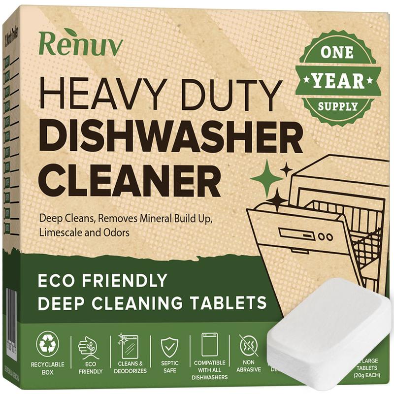 Dishwasher Cleaner & Deodorizer Tablets, Heavy Duty Deep Cleaning Descaler Removes Odor, Calcium, Limescale by Renuv - 1 Yr Supply Box Household