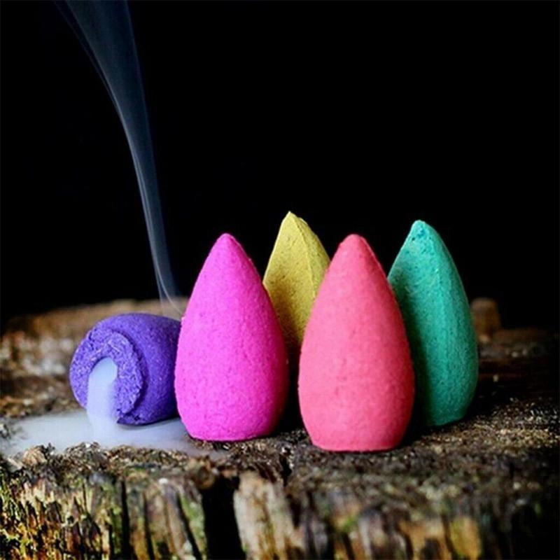 100 NEW SMALL BACKFLOW INCENSE CONES BURNER HOLDER 8 DIFFERENT SCENT MIX FLOWER