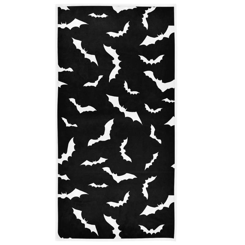 Black bat hand beach towel bath towel shower towel set happy halloween witch pumpkin horror kitchen hanging gym fingertip bathroom towel high water absorption Velvet Pack