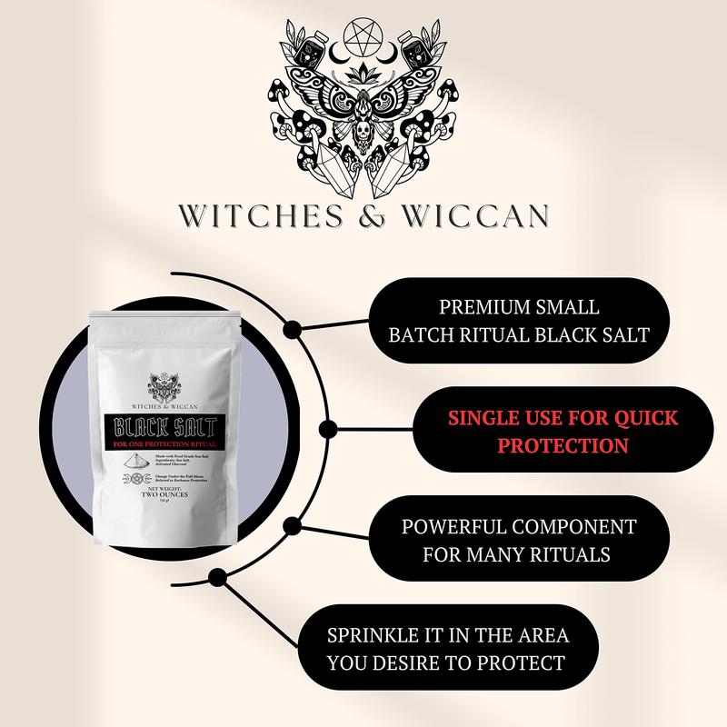 Black Salt for Protection Rituals - Wiccan Supplies for Witchcraft & Spells | 2 oz Bag of Sal Negra for Magical Practices Freshener Scented Aroma Perfume