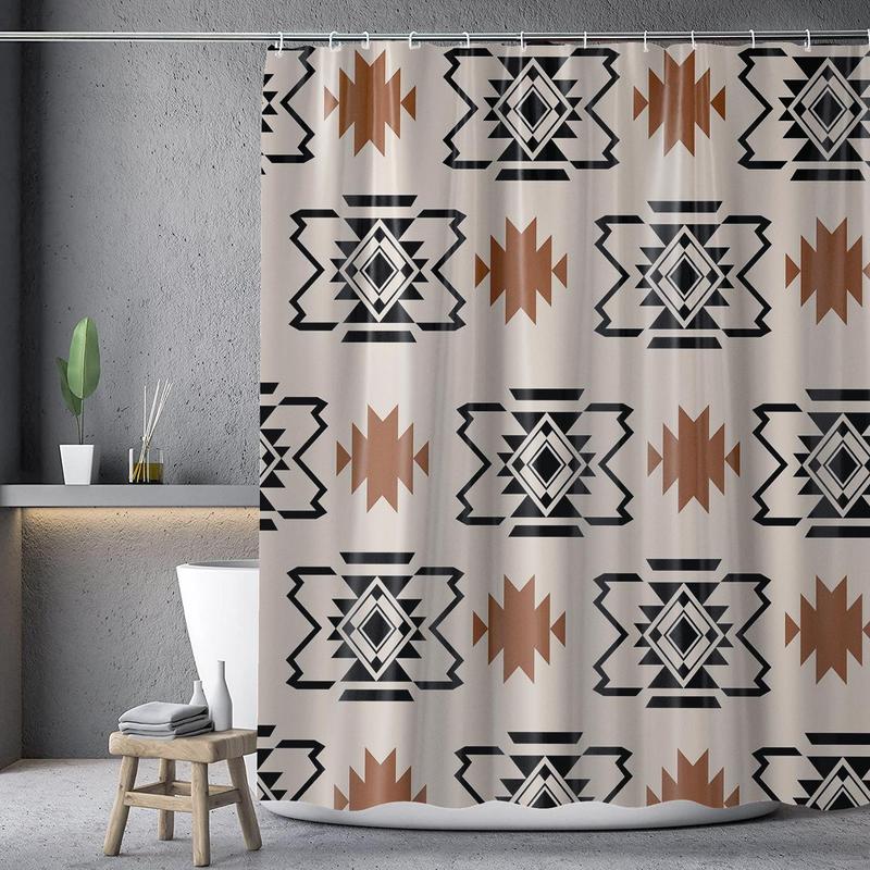 Boho Style Shower Curtain, 1 Count Modern Bathroom Curtain with 12pcs Hooks, Bathroom Accessories for Home Hotel Salon