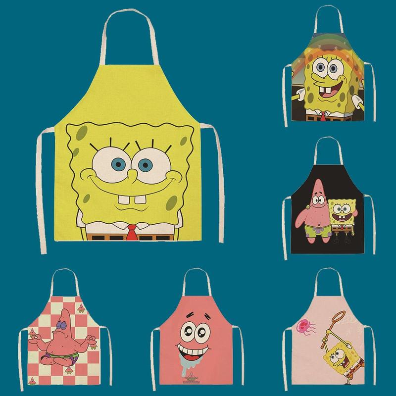 Cartoon SpongeBob Adult and Children Apron Home Painting Kitchen Cleaning Antifouling Apron Coverall