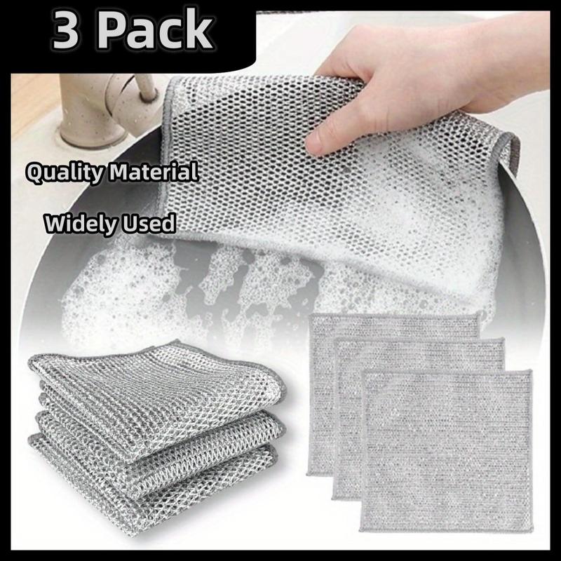 Wire Mesh Dishcloth, 3pcs Non-stick Square Cleaning Wipes, Kitchen Accessories Cleaning Tools For Dishwashing