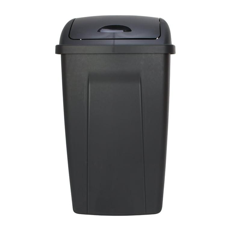 Mainstays 13 Gallon Trash Can, Plastic Swing Top Kitchen Garbage Trash Can, Black, 12.5