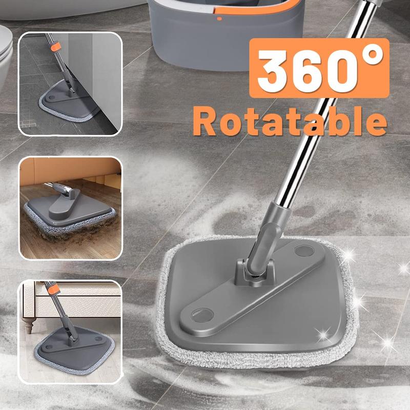 Square Spin Mop and Bucket Set, with Dirty&Clean Water Separation System,Self Wringing 360° Rotating Mop-Head With Turbo Flushing Bucket,Cleaning tools after the party, Christmas and New Year gifts