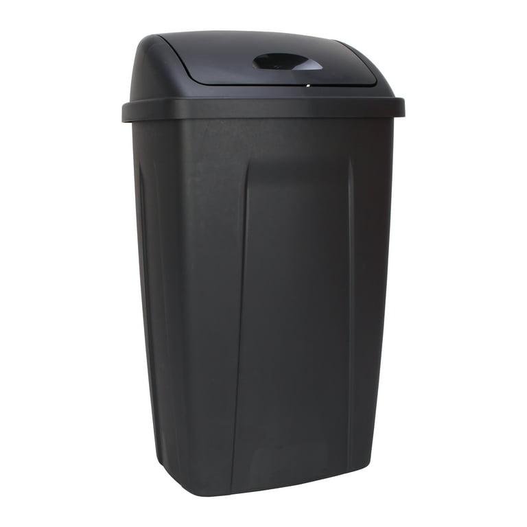 Mainstays 13 Gallon Trash Can, Plastic Swing Top Kitchen Garbage Trash Can, Black, 12.5