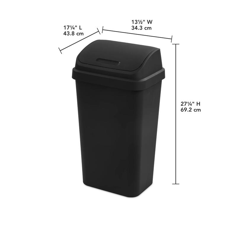 Kitchen Trash Can 13 Gallon Plastic Swing With Lid Garbage Black Cabinet Wall