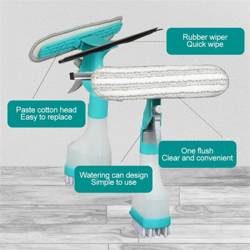 Multifunctional Window Cleaner Tool, 1 Count 4 in 1 Kit with Spray Bottle, Portable Microfiber Head Squeegee for Home Cleaning