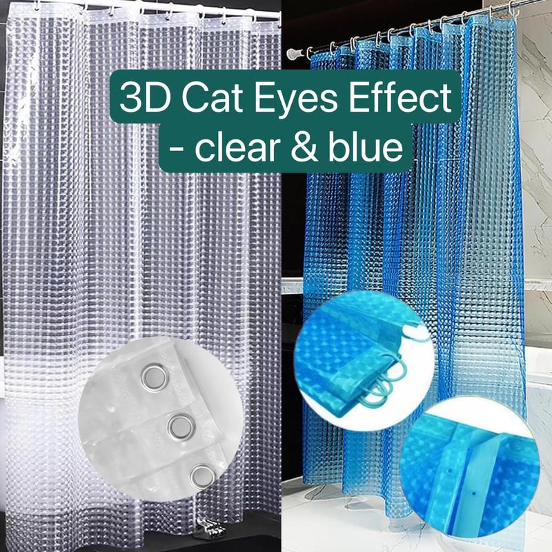 3D Cat Eye Cobblestone Watercube Effect Shower Curtain, 1 Count Waterproof Shower Curtain with 12pcs Hooks, Bathroom Accessories, Bathroom Decor