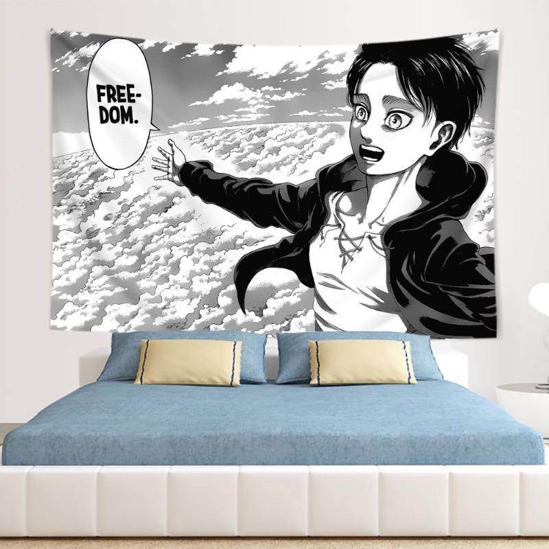 Eren Yeager Freedom Manga Poster Wall Art Kawaii Anime Attack On Titan Print Gallery Canvas Wraps Ready to Hang Decor Tapestry