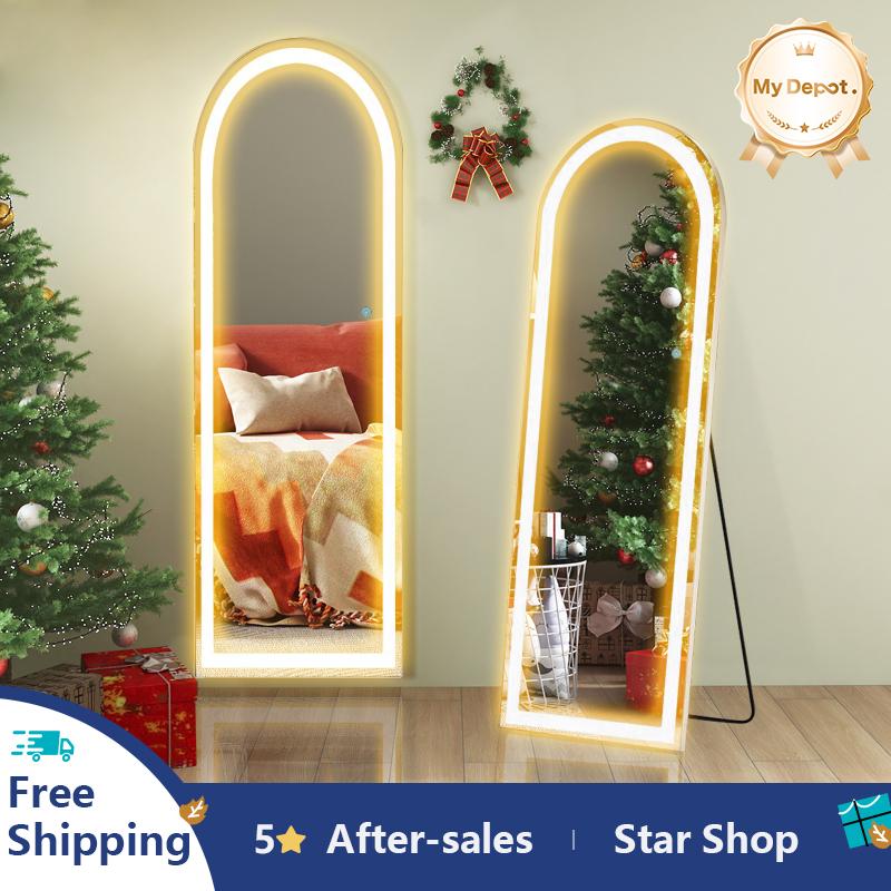 Mirror Full Length with LED Lights, Body Wall Mirrors, Floor Standing Hanging Leaning, Dimmable 3-Color Lighting for Bedroom Cloakroom