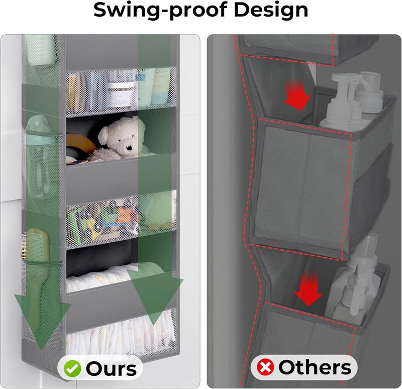 2 Pack 5-Shelf 5-Shelf Over The Door Organizer, Hanging Door Organizer with 5 Large Capacity Pockets and 8 Mesh Pockets, Swing-Proof Behind Door Organizers and Storage, Gray