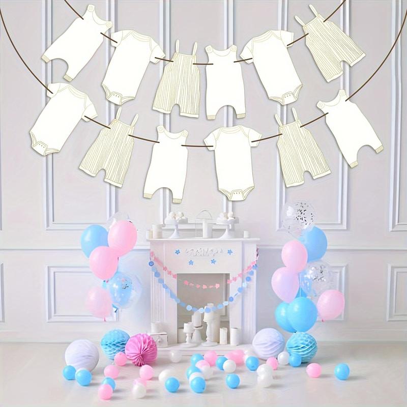 Baby Shower Bunting, 12pcs set Baby Clothing Pattern Banner, Neutral New Baby Party Decorations, Party Supplies for Baby Shower