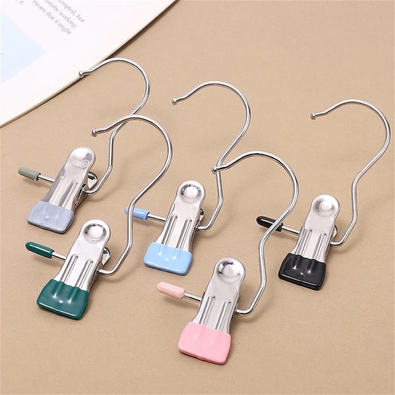 Stainless Steel Hook Clip, 20pcs Multifunctional No-Mark Hook Clip, Snack Holder, Drying Clip, Wardrobe Organizing System for Pants, Hats