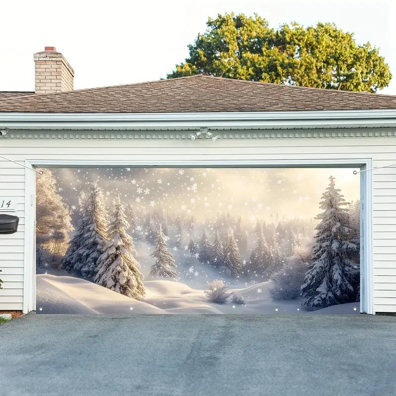 Snowy Themed Garage Door Cover, Snowy Garage Door Background, Indoor outdoor Festival Background, Enhance The Appearance Of The Garage