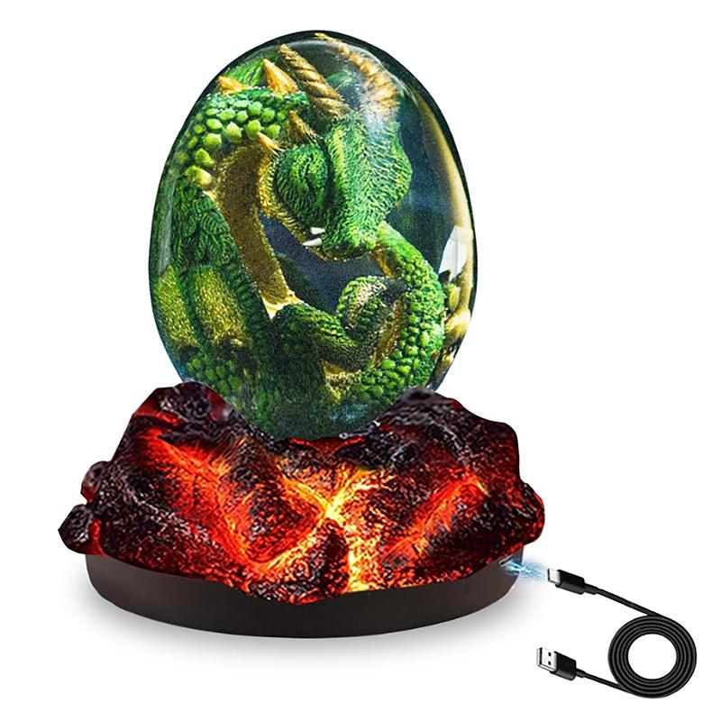 Lava Dragon Eggs with Base Ornaments,Crystal Transparent Dragon Egg Resin,Handmade Sculpture Fire Pocket Dragon Souvenir,Exquisite Unique Dragon Gifts with Luminous Base Decor Light