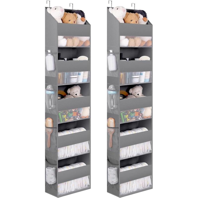 2 Pack 5-Shelf 5-Shelf Over The Door Organizer, Hanging Door Organizer with 5 Large Capacity Pockets and 8 Mesh Pockets, Swing-Proof Behind Door Organizers and Storage, Gray