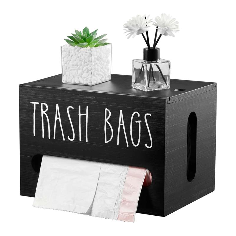 Wooden Trash Bag Storage Box, 1 Count Wall Mounted Or Desktop Trash Bag Organizer, Desktop Storage Box for Home Kitchen Living Room Bedroom Bathroom