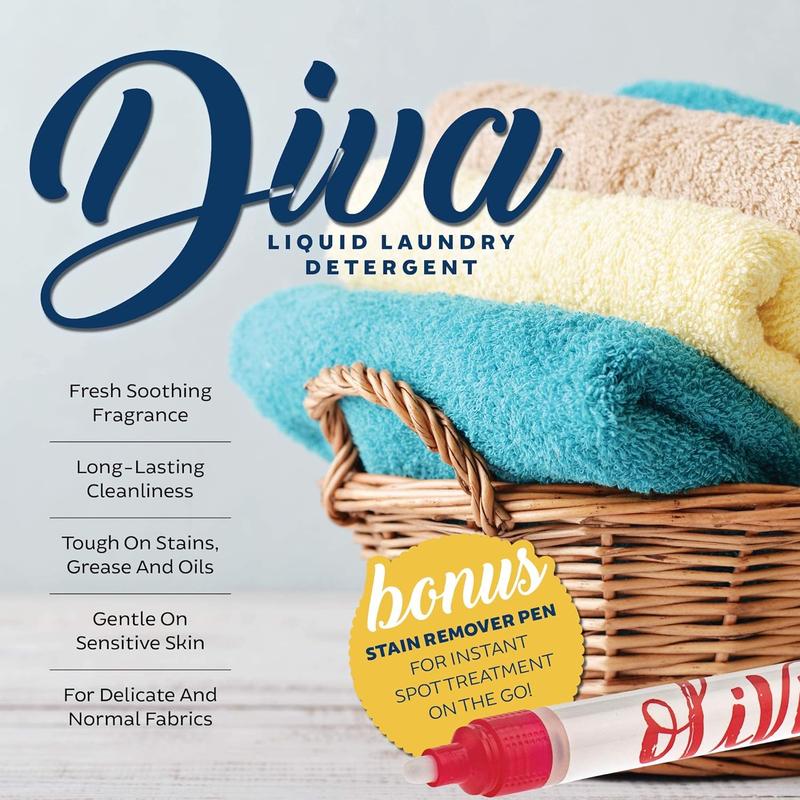 Tyler DIVA Glamorous Wash Laundry Detergent- 1 2 Gallon - With Olivi Stain Remover Pen - Fresh Scented Sachet - Laundry Detergent - For Washing Clothes, Linen, Lingerie, Expensive Fabric, Sheets Household Cleaning