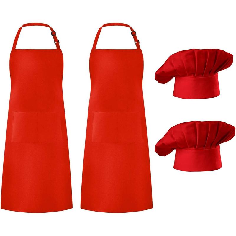 2 Pack Chef Apron Hat Set, Adjustable Bib Cooking Aprons Water Drop Resistant Baker Kitchen Cooking for Women Men Father's Gift(White)