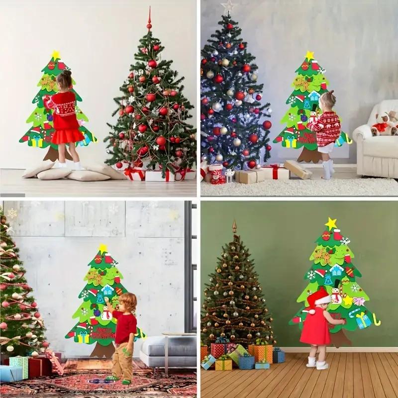 DIY Felt Christmas Tree Set, 1 Set DIY Felt Christmas Tree Design Wall Hanging Decoration, Xmas Holiday Party Decoration Supplies