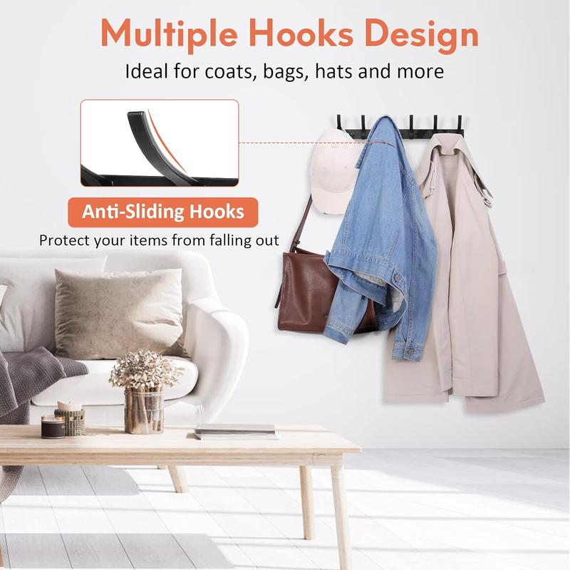 2 Pack Coat Rack Wall Mount, Entryway Coat Hooks Wall Mounted, Wall Hooks for Hanging, Coat Hanger Wall Mount Towel Rack Hat Rack for Wall with 12 Hooks for Entryway, Bedroom, Bathroom Organiser Hangable