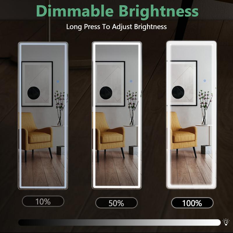 FurniChic Haven LED Illuminated Mirror, Adjustable Brightness, 3 Color Interchangeable, Wall Mounted Floor Mirror Switch Light