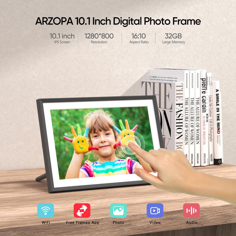 ARZOPA WiFi Digital Photo Frame 10.1 Inch IPS Touchscreen Electronic Photo Frame with 32GB Frameo Digital Picture Frames Share Photos Videos Music Calendar Alarm Auto Rotate Decor, Christmas gift,Gift ideas