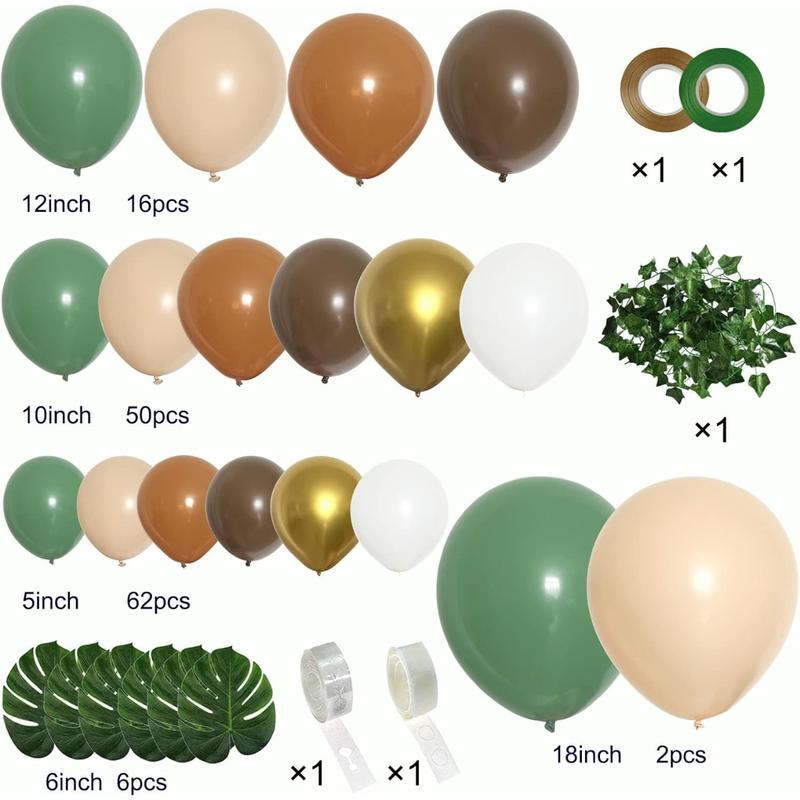 148Count Sage Green Brown Balloon Garland Kit, Jungle Safari Woodland Forest Camper Balloon Arch, Olive Green Gold Coffee Cocoa Balloons for Birthday Wedding Shower Party Decorations