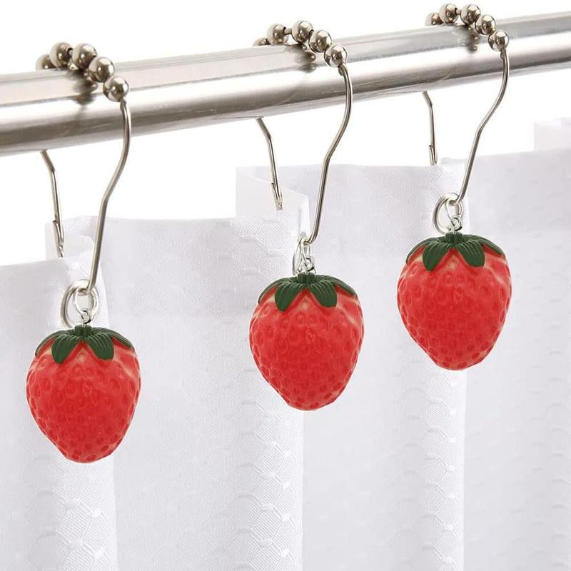 Strawberry Design Shower Curtain Hook, 12 Sets Anti-rust Shower Curtain Hooks, Bathroom Accessories for Home Bathroom