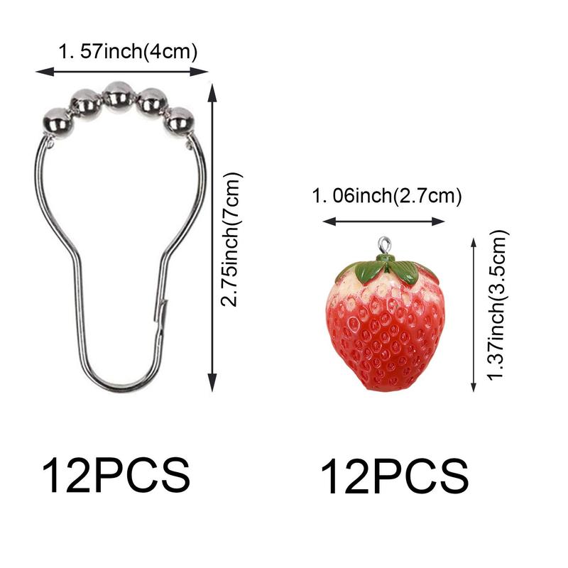 Strawberry Design Shower Curtain Hook, 12 Sets Anti-rust Shower Curtain Hooks, Bathroom Accessories for Home Bathroom