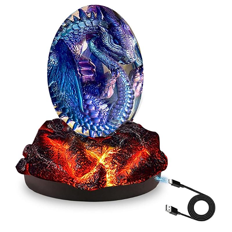 Lava Dragon Eggs with Base Ornaments,Crystal Transparent Dragon Egg Resin,Handmade Sculpture Fire Pocket Dragon Souvenir,Exquisite Unique Dragon Gifts with Luminous Base Decor Light