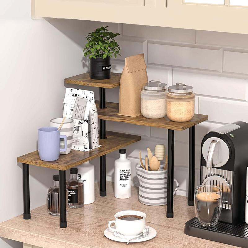 Wooden Multi-layer Corner Storage Shelf, 1 Count Multifunctional & Adjustable Angle Storage Rack, Suitable for Kitchen, Bathroom, Bedroom, Coffee Area